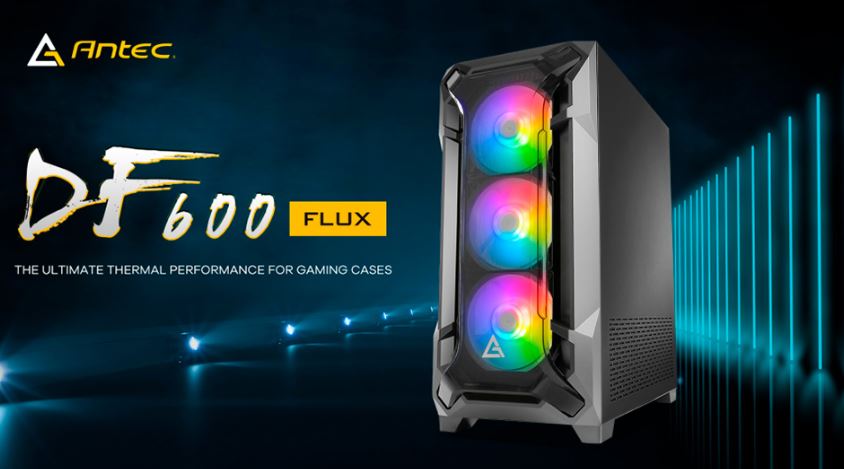 Antec DF600 FLUX ATX, 5 x120mm Fans Included, 3x ARGB & 2x PWM + Fan Controller, Tempered Glass Side, 2x USB 3.0 High Airflow Thermal Gaming Cas DF600 FLUX