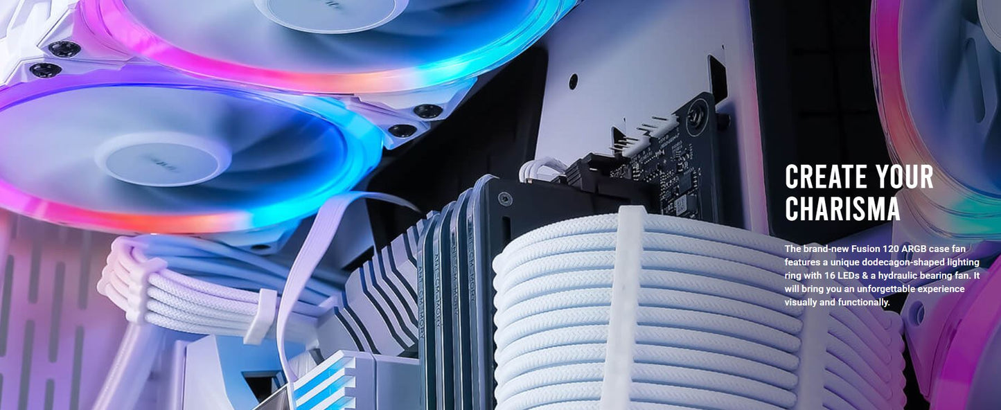 Antec Fusion 5x 120mm ARGB PWM HB white Fans + ARGB Controller, 57.93 CFM, AP 2.11, Noise Level 31.21. Woven Cable, PMW Daisy Chain design(LS) Fusion 120 ARGB W_5PK