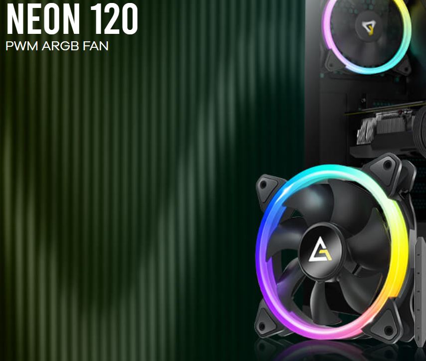 Antec Neon 12 ARGB with Full Spectrum ARGB Dual Spiral RGB lighting, Performance Heat dissipation, Hydraulic Bearing 12CM Case 4P PWM, 3 PIN, Case Fan Neon 120 ARGB