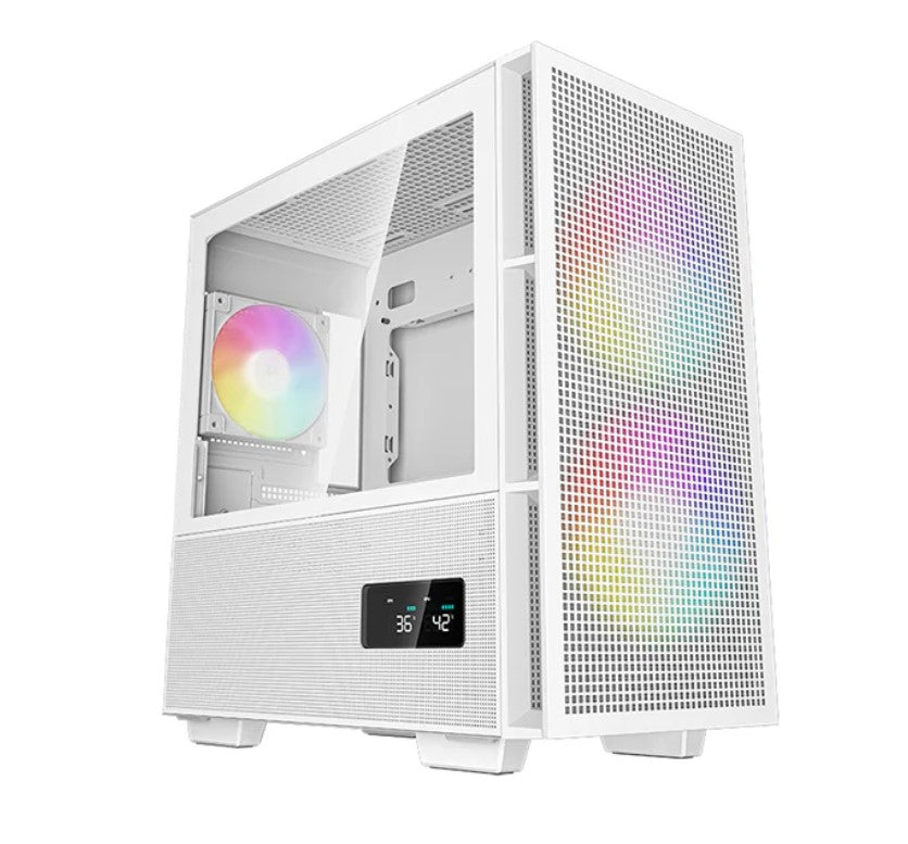 DeepCool CH360 Digital White Micro ATX Case, Digital Status Display, Tempered Glass Window, 1x USB 3.0, 1x USB-C, HD Aud R-CH360-WHAPE3D-G-1