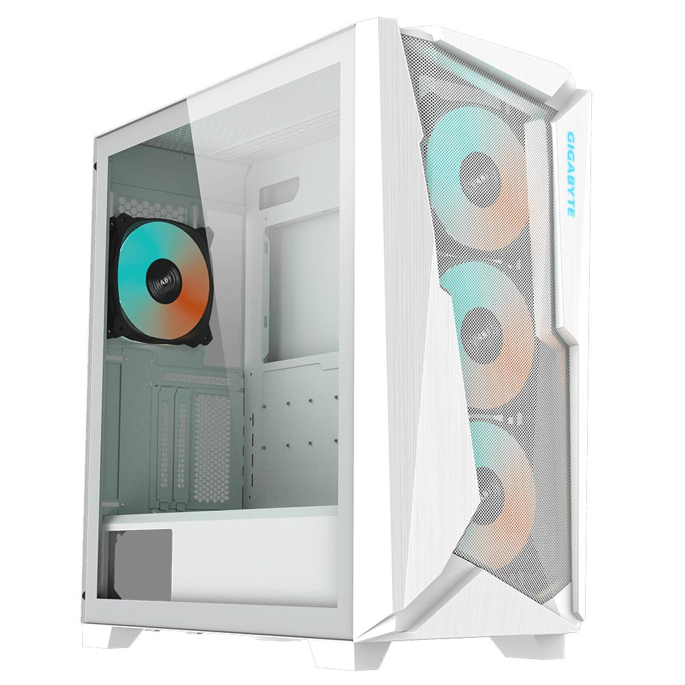 Gigabyte C301 RGB Tempered Glass E-ATX White Mid Tower Gaming Chassis 2x3.5' 2x2.5' 2xUSB3.0 Detachable Dust Filter Liquid Cooling PSU ATX GB-C301GW