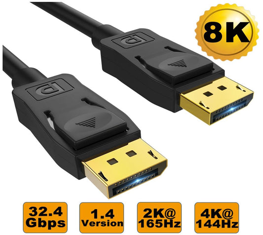 8Ware 3m Ultra 8K DisplayPort DP1.4 Cable - Male to Male Gold Plated 7680x4320 8K@60Hz 4K@144Hz 32.4Gbps UHD QHD FHD HDP HDCP HDTV HDR 28AWG RC-DP38K
