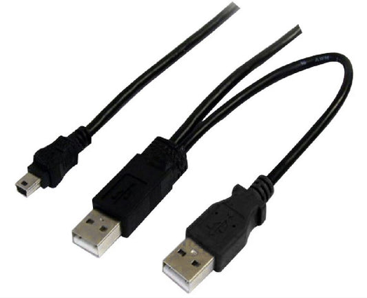 Astrotek USB 2.0 Y Splitter Cable - Type A Male to Mini B 5 pins 1m + USB Type A Male 2m Black Colour Power Adapter Hub Charging 20cm AT-USB-AM-AMMBM