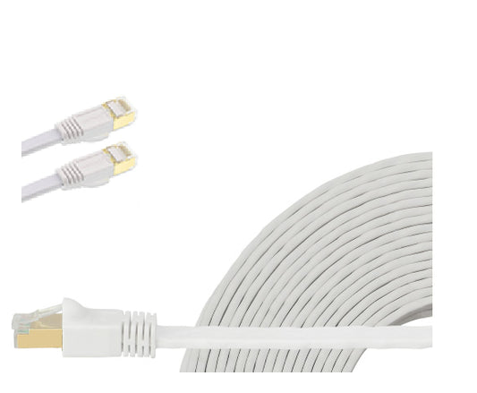 Edimax 1m White 40GbE Shielded CAT8 Network Cable - Flat 100% Oxygen-Free Bare Copper Core, Alum-Foil Shielding, Grounding Wire, Gold Plated RJ45 EA8-010SFW