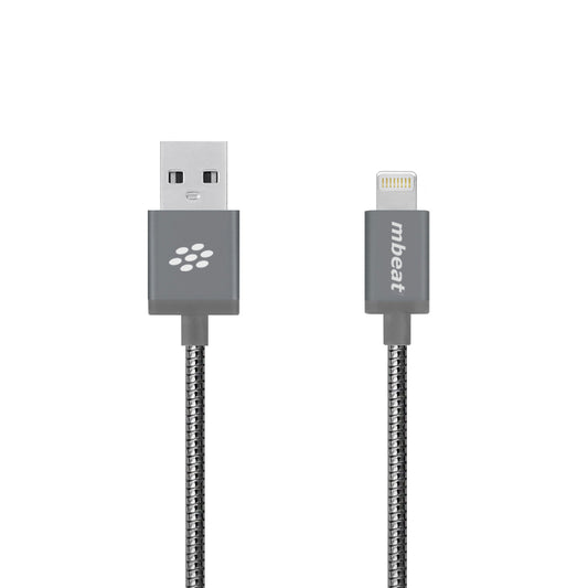 mbeat 'Toughlink'1.2m Lightning Fast Charger Cable - Grey/Durable Metal Braided/MFI/ Apple iPhone X 11 7S 7 8 Plus XR 6S 6 5 5S iPod iPad Mini Air(LS MB-ICA-GRY