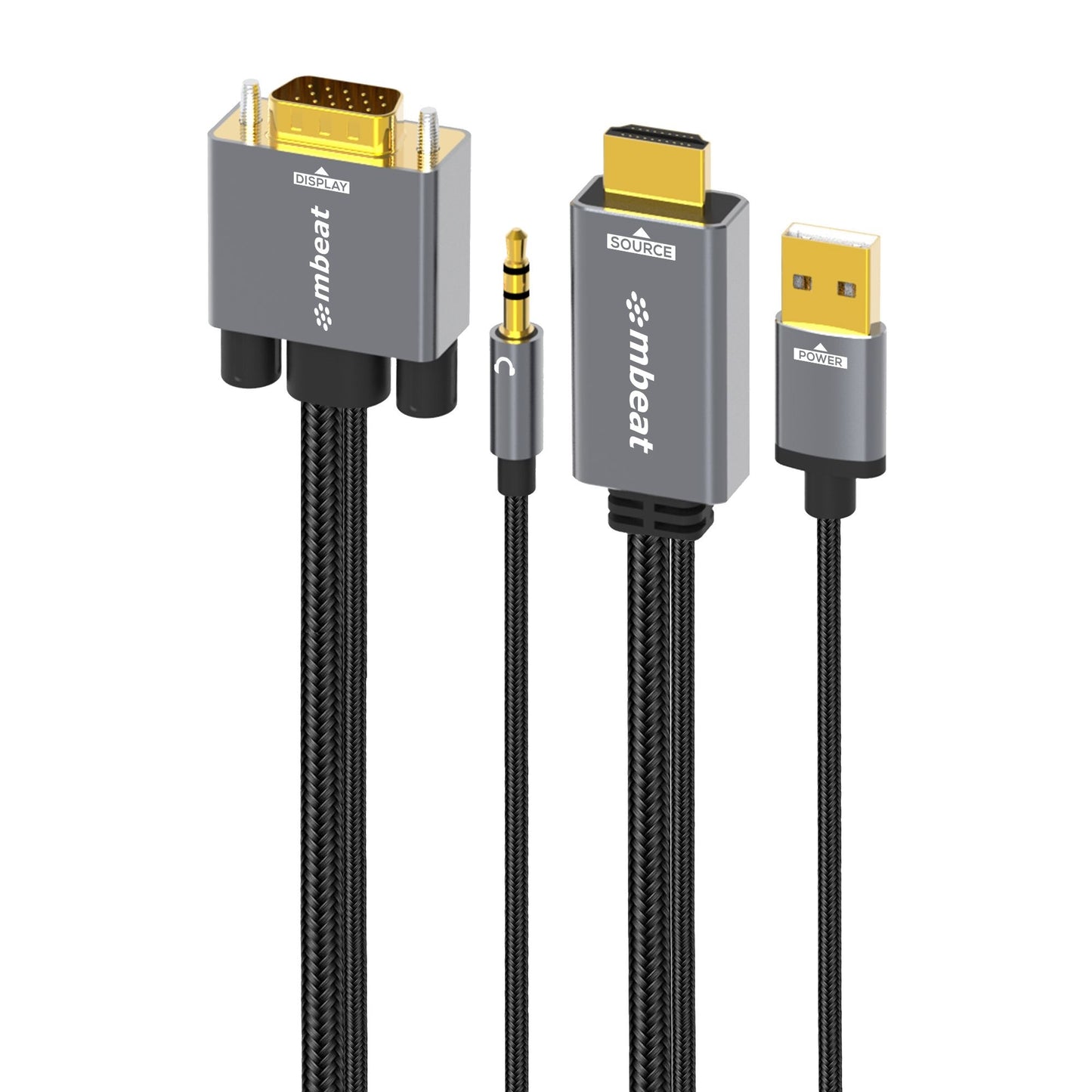 mbeat Tough Link 1.8m HDMI to VGA Cable with USB Power & 3.5mm Audio Up to 1080p@60Hz (1920x1080) HDMI (Male)x1; USB-A (Connect to Power)x1 MB-XCB-HDVGAUX18