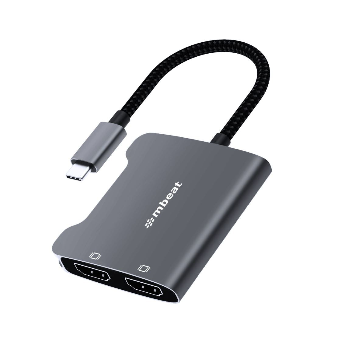 mbeat Tough Link USB-C to Dual 4K HDMI Adapter DisplayPort Alt Mode HDMI USB-C Cable Legnth 17.5cm - Space Grey MB-XAD-CDHD