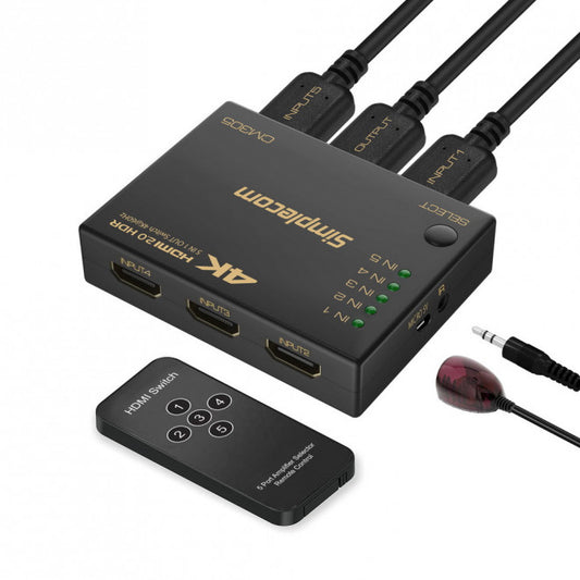 Simplecom CM305 Ultra HD 5 Way HDMI Switch 5 IN 1 OUT Splitter 4K@60Hz CM305