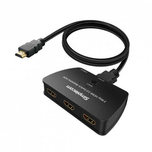 Simplecom CM323 3 Way HDMI 2.0 Switch 3 IN 1 OUT Ultra HD 4K 60Hz HDR HDCP 2.2 CM323