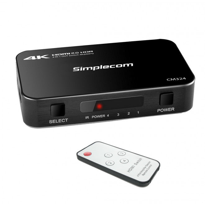 (LS)Simplecom CM324 4 Way HDMI 2.0 Switch 4 IN 1 OUT Ultra HD 4K 60Hz HDR HDCP 2.2 CM324