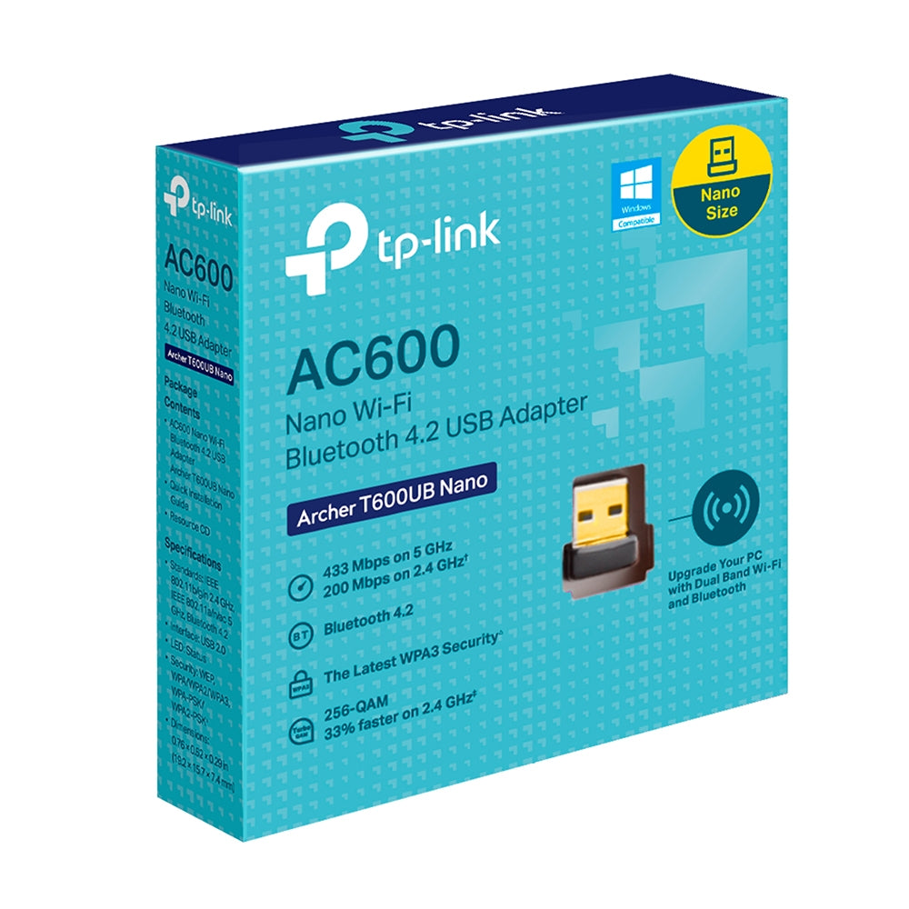 TP-Link Archer T600UB Nano AC600 Nano Wi-Fi Bluetooth USB Adapter, Up to 600Mbps speeds with 200Mbps @2.4GHz, 433Mbps@5GHz Archer T600UB Nano