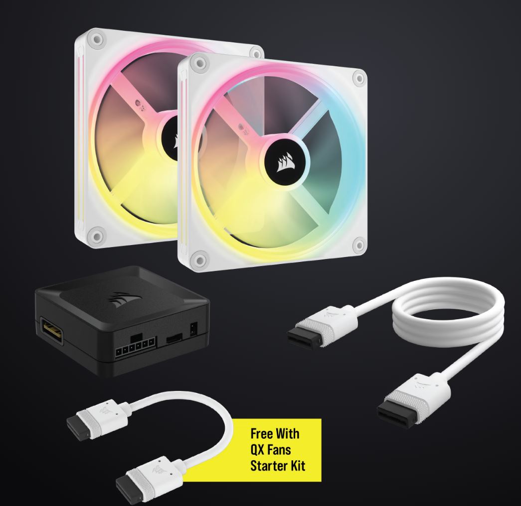 Corsair iCUE LINK QX140 RGB 140mm PWM PC Fans Starter Kit with iCUE LINK System Hub - White, Static Pressure Flow Type, 2000 RPM CO-9051008-WW