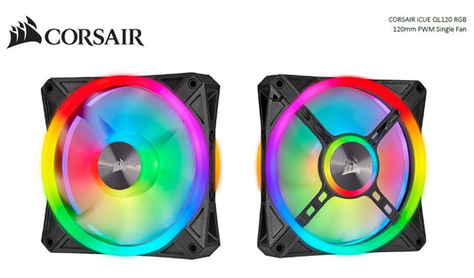 Corsair QL120 RGB, ICUE, 120mm RGB LED PWM Fan 26dBA, 41.8 CFM, Single Pack CO-9050097-WW