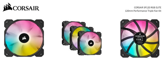 Corsair Black SP120 RGB ELITE, 120mm RGB LED PWM Fan with AirGuide, Low Noise, High CFM, Triple Pack with Lighting Node CORE CO-9050109-WW
