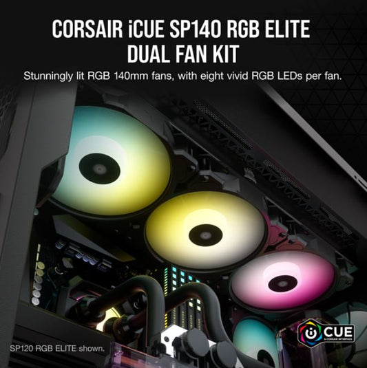 Corsair SP140 RGB ELITE, 140mm RGB LED Fan with AirGuide, Dual Pack with Lighting Node CORE CO-9050111-WW