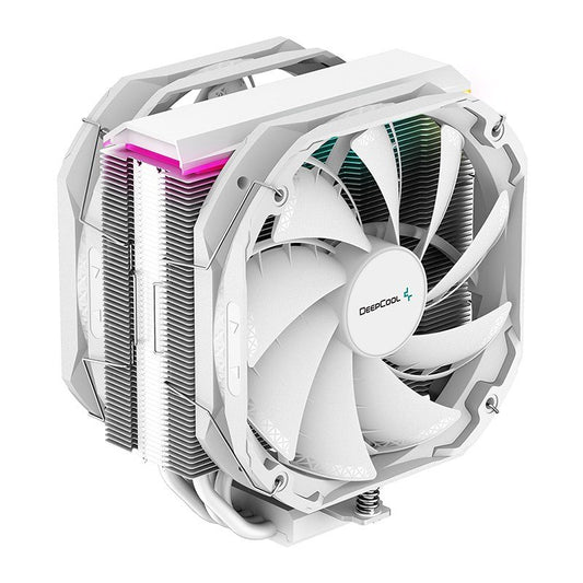 DeepCool AS500 PLUS White CPU Cooler Single Tower, Five Heat Pipe Design High Fin Density, Double PWM Fans, Slim Profile, A-RGB LED Controller Incl R-AS500-WHNLMP-G