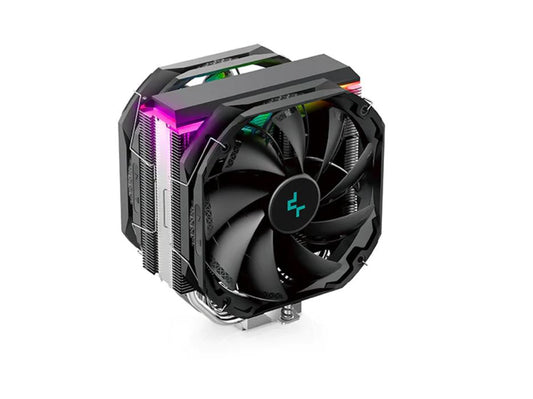 DeepCool AS500 PLUS CPU Air Cooler Single Tower, 5 Heat Pipes High Fin Density, Slim Profile, Double TF140S PWM Fans Included, ARGB LED Controller Inc R-AS500-BKNLMP-G