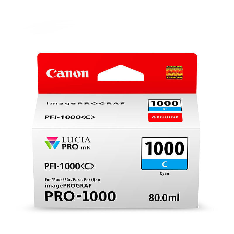 Canon PFI1000 Cyan Ink Cartridge 5025 pages 4 x 6 ISO 29103 - PFI1000C