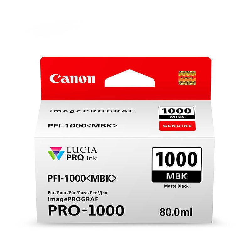 Canon PFI1000 Mat Black Ink Cartridge 5490 pages 4 x 6 ISO 29103 - PFI1000MBK