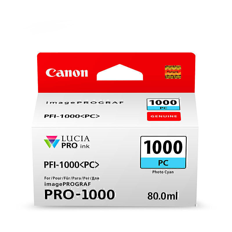 Canon PFI1000 Photo Cyan Ink Cartridge 5140 pages 4 x 6 ISO 29103 - PFI1000PC