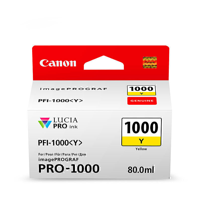 Canon PFI1000 Yellow Ink Cartridge 3365 pages 4 x 6 ISO 29103 - PFI1000Y