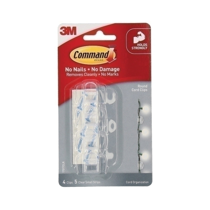 Command 17017CLR Round Cord Clips Clear 4-Pack - Box of 6 - 7000038176