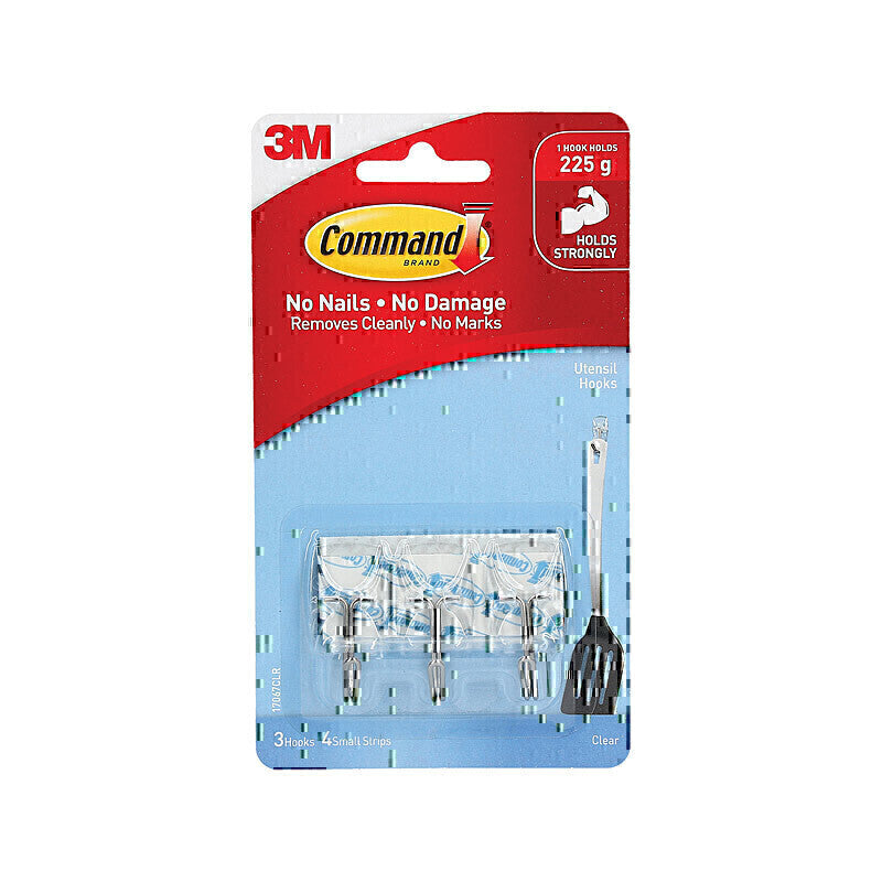 Command 17067CLR Small Clear Utensil Hooks 3-Pack - Box of 6 - 7000038173