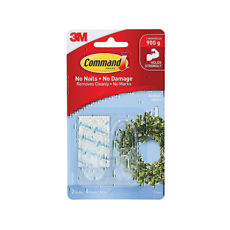Command 17091CLR Medium Clear Hooks 2-Pack - Box of 6 - 7100348575