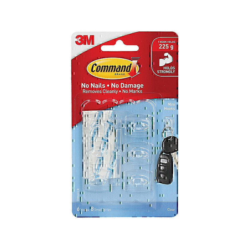 Command 17006CLR Mini Clear Hooks 6-Pack - Box of 6 - 7100348040