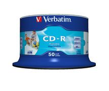 Verbatim CD-R 700MB 50Pk White InkJet 52x Superior ink absorption on high-resolution 5,760 DPI printers 41908