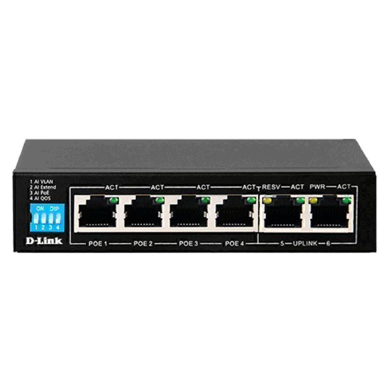 D-Link 6-Port PoE Switch with 4 Long Reach 250m PoE Ports - DES-F1006P-E