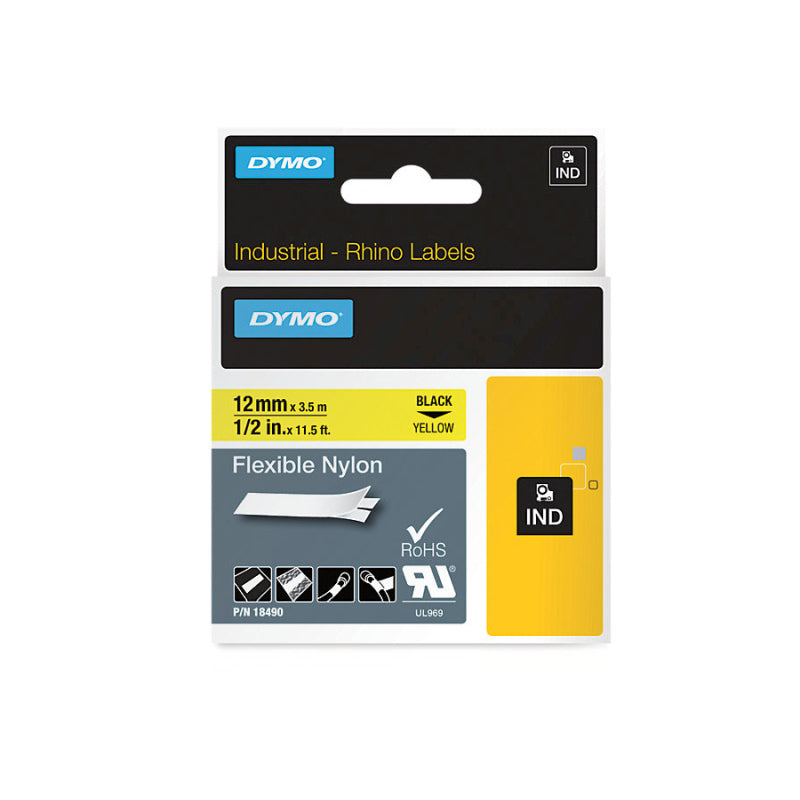 Dymo Rhino Ny Label 12mm Black/Yellow 12mm x 7m - 18490