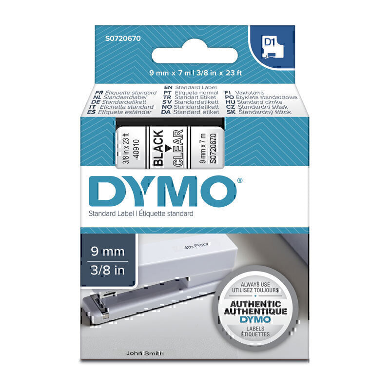 Dymo D1 Black on Colour 9mm x7m Tape 9mm x 7m - S0720670