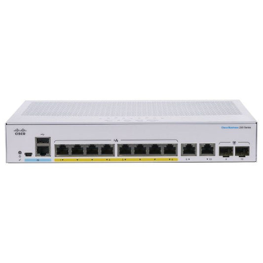 Cisco CBS250 Smart 8-Port GE Switch, Full PoE, Ext PS, 2 x SFP Slots  CBS250-8FP-E-2G-AU