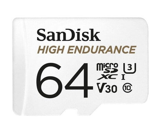 SanDisk High Endurance 64GB microSD 100MB/s 40MB/s 5K hrs 4K UHD C10 U3 V30 -40C to 85C Heat Freeze Shock Temperature Water X-ray Proof SD Adapter SDSQQNR-064G-GN6IA