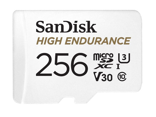 SanDisk High Endurance 256GB microSD 100MB/s 40MB/s 20K hrs 4K UHD C10 U3 V30 -40C to 85C Heat Freeze Shock Temperature Water X-ray Proof SD Adapter SDSQQNR-256G-GN6IA