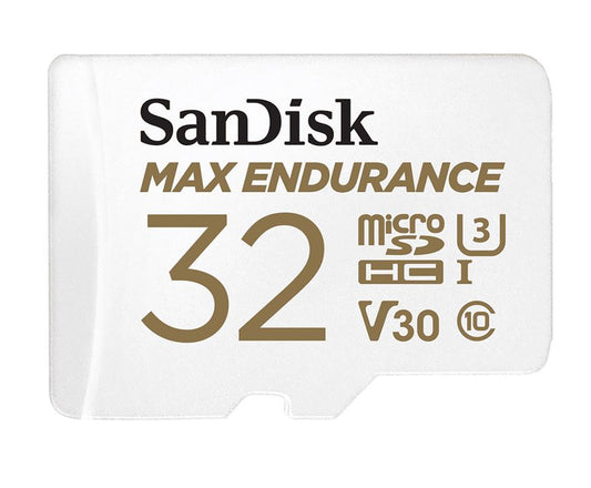 SanDisk Max Endurance 32GB microSD 100MB/s 40MB/s 20K hrs 4K UHD C10 U3 V30 -40C to 85C Heat Freeze Shock Temperature Water X-ray Proof SD Adapter SDSQQVR-032G-GN6IA