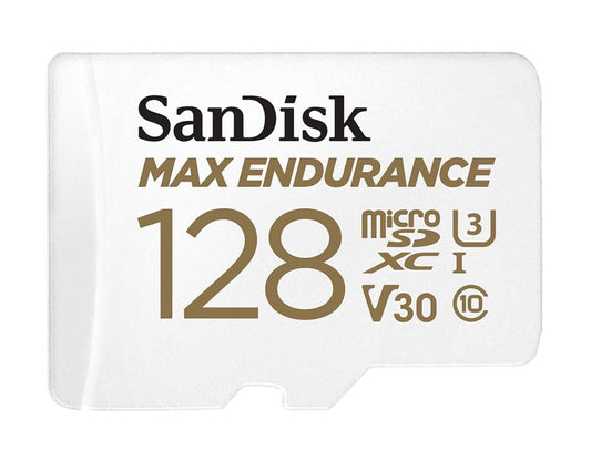 SanDisk Max Endurance 128GB microSD 100MB/s 40MB/s 20K hrs 4K UHD C10 U3 V30 -40C to 85C Heat Freeze Shock Temperature Water X-ray Proof SD Adapter SDSQQVR-128G-GN6IA