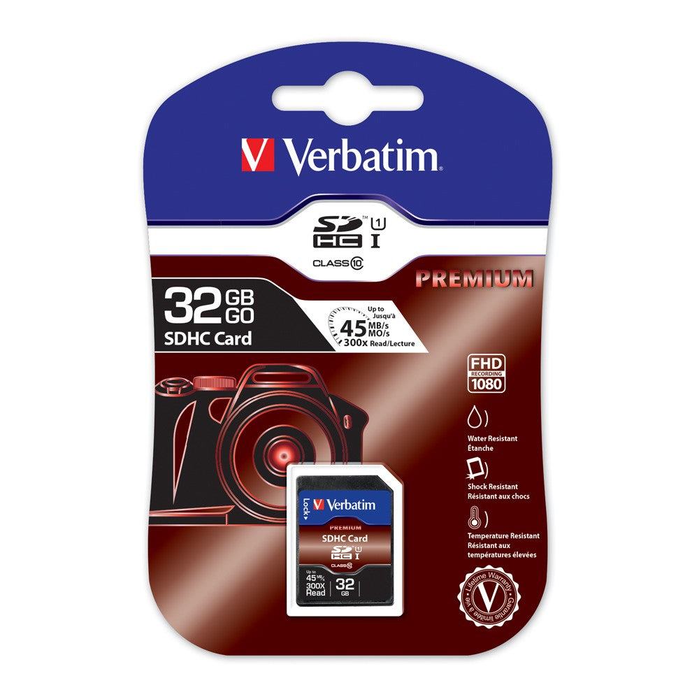 Verbatim SDHC 32GB (Class 10) Up to 45MB/Sec 300X read speed 43963