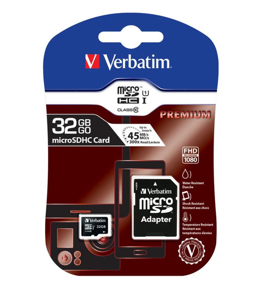 Verbatim 32GB MicroSD SDHC SDXC Class10 UHS-I Memory Card 45MB/s Read 10MB/s Write 300X Read Speed with standard SD adaptor 44083