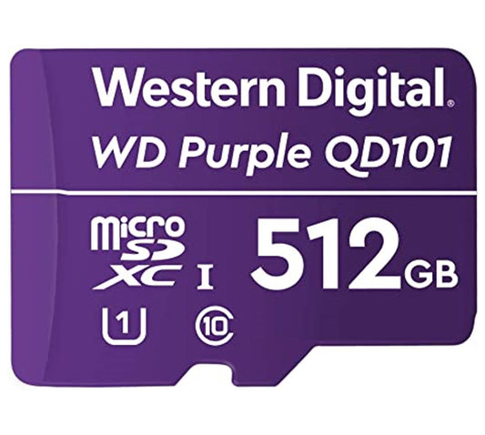 Western Digital WD Purple 512GB MicroSDXC Card 24/7 -25C to 85C Weather & Humidity Resistant for Surveillance IP Cameras mDVRs NVR Dash Cams Drones WDD512G1P0C