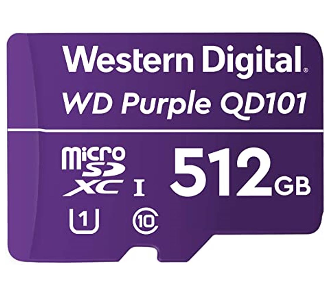 Western Digital WD Purple 512GB MicroSDXC Card 24/7 -25C to 85C Weather & Humidity Resistant for Surveillance IP Cameras mDVRs NVR Dash Cams Drones WDD512G1P0C-85AEL0