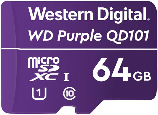 Western Digital WD Purple 64GB MicroSDXC Card 24/7 -25C to 85C Weather & Humidity Resistant for Surveillance IP Cameras mDVRs NVR Dash Cams Drones WDD064G1P0C