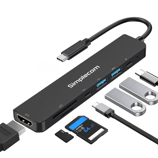 Simplecom CH547 USB-C 7-in-1 Multiport Adapter USB Hub HDMI Card Reader PD CH547
