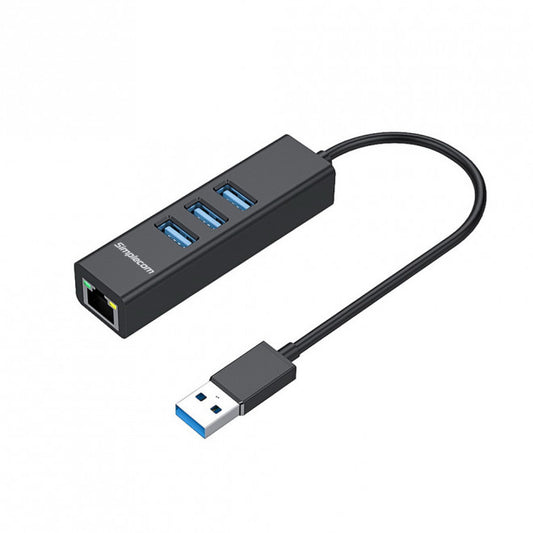 Simplecom CHN420 Black Aluminium 3 Port SuperSpeed USB HUB with Gigabit Ethernet Adapter CHN420-BLACK