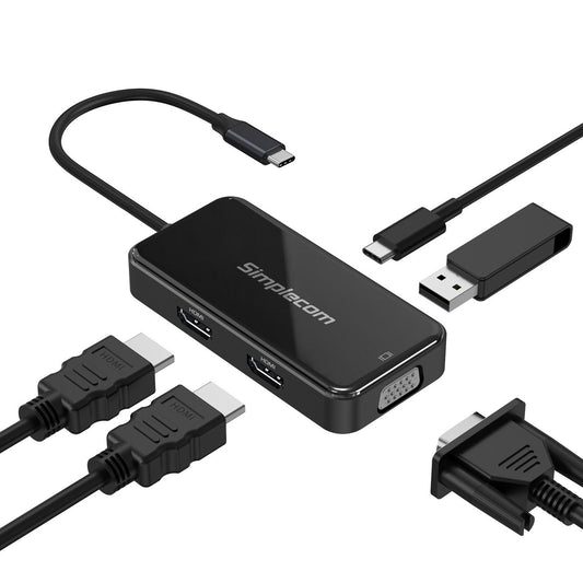Simplecom DA451 5-in-1 USB-C Multiport Adapter MST Hub with VGA and Dual HDMI DA451