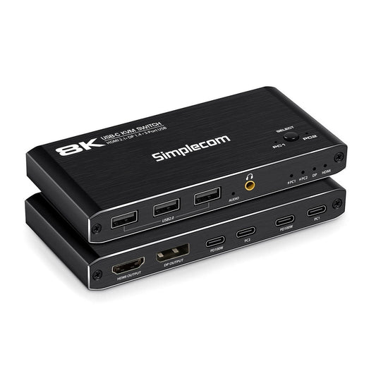Simplecom KM470 2-Port USB-C KVM Switch 8K Docking Station HDMI 2.1 DP for Laptop Tablet KM470