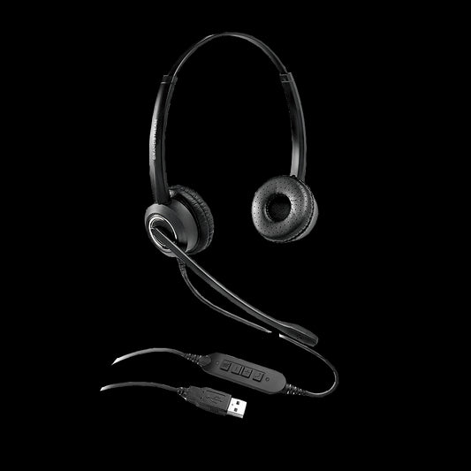 Grandstream GUV3000 Dual Ear USB Headset, Noise Canceling Microphone, HD Audio, 2m USB Cable, Suits Teams, Zoom, 3CX, Inline Controls GUV3000