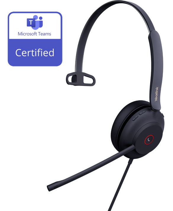 Yealink UH37 Microsoft Teams Certified USB Wired Headset, Mono, USB-A 2.0, 35mm Speaker, Busylight, Leather Ear Cushion, HD Audio TEAMS-UH37-M