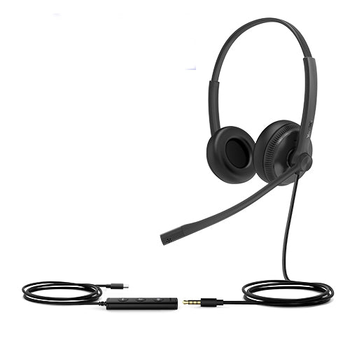 Yealink UH34 Dual Ear Wideband Noise Cancelling Headset, USB-C and 3.5mm, Leather Ear Piece, YHC20 Controller with UC Button, Stereo UH34SE-D-UC-C